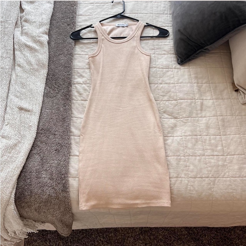 Beginning Boutique Beige Ribbed Mini Tank Dress